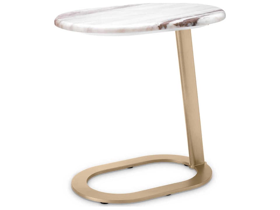 Oyo Oval Marble End Table in Light Marble with Brushed Brass Finish