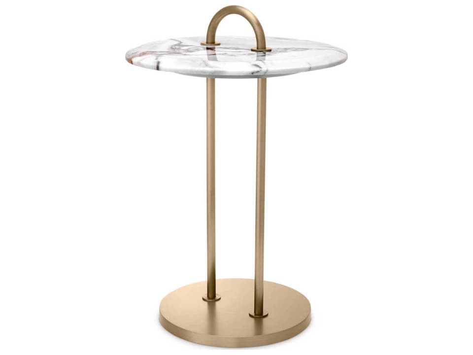 Zappa Round Side Table in Brushed Brass and Natural Marble