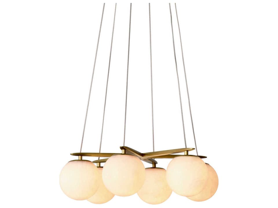 Morro 6-Light Chandelier with Alabaster Globes in Antique Brass