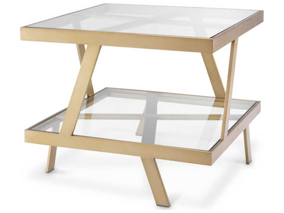Billinghurst Square Side Table in Brushed Brass with Glass Top