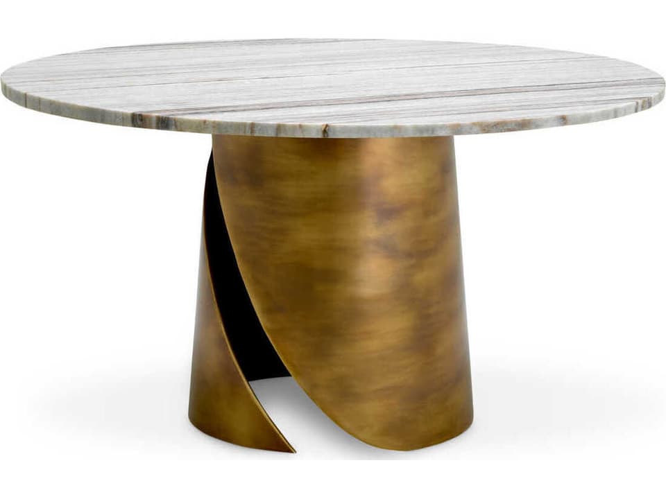 Nuova Round Coffee Table with White Marble and Vintage Brass