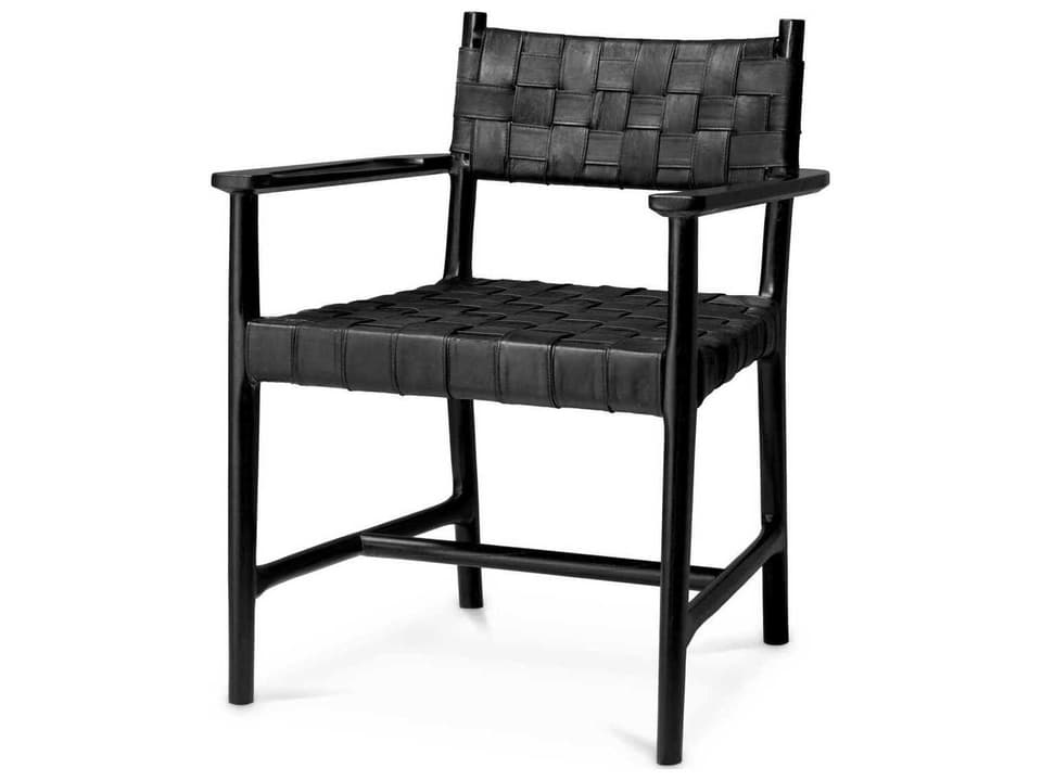 Tiberio With Arm Black Leather Classic Black Dining Chair