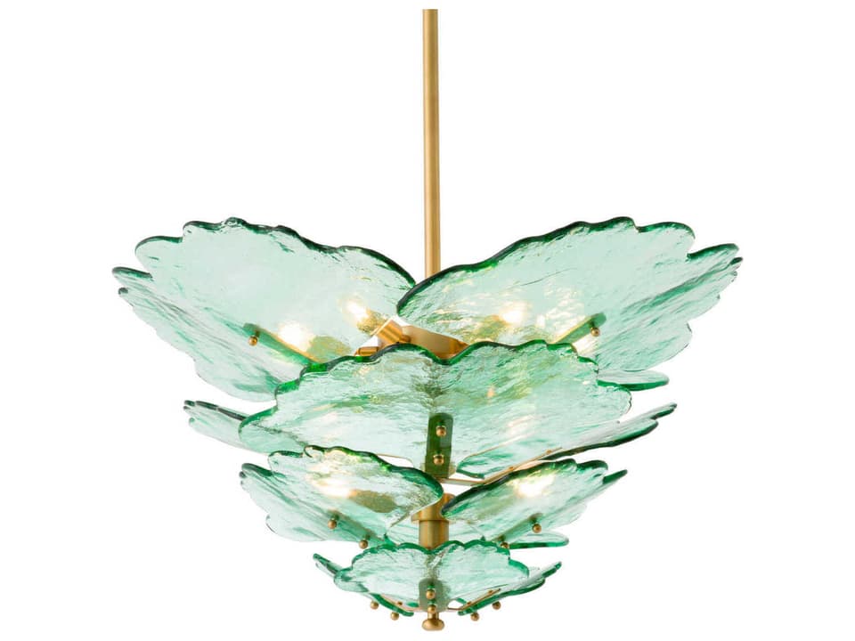 Florina 9-Light Chandelier in Antique Brass and Green Glass