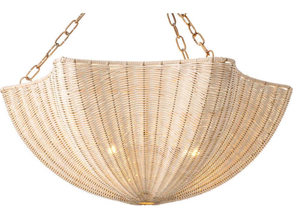 Los Palmos 3-Light Natural Rattan Chandelier with Vintage Brass Finish