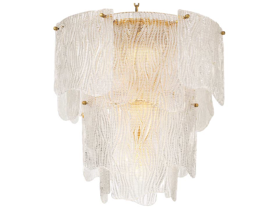 7-Light Asinara Chandelier with Clear Textured Glass and Antique Brass Finish