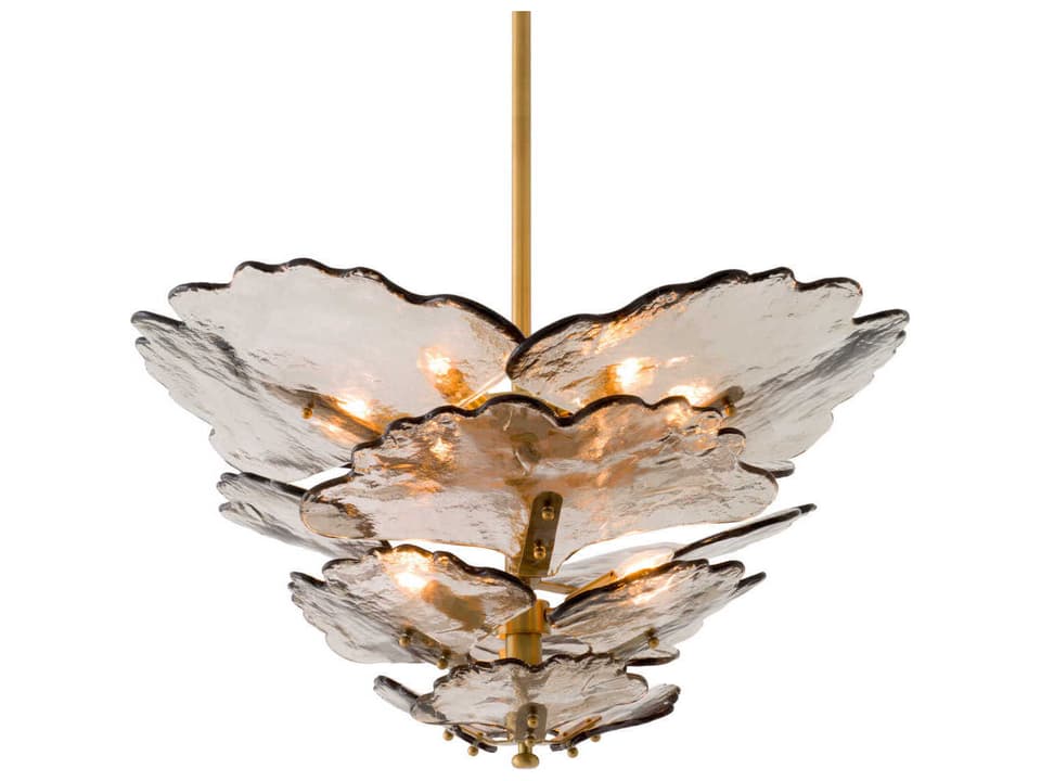 9-Light Florina Chandelier in Antique Brass and Smoke Glass
