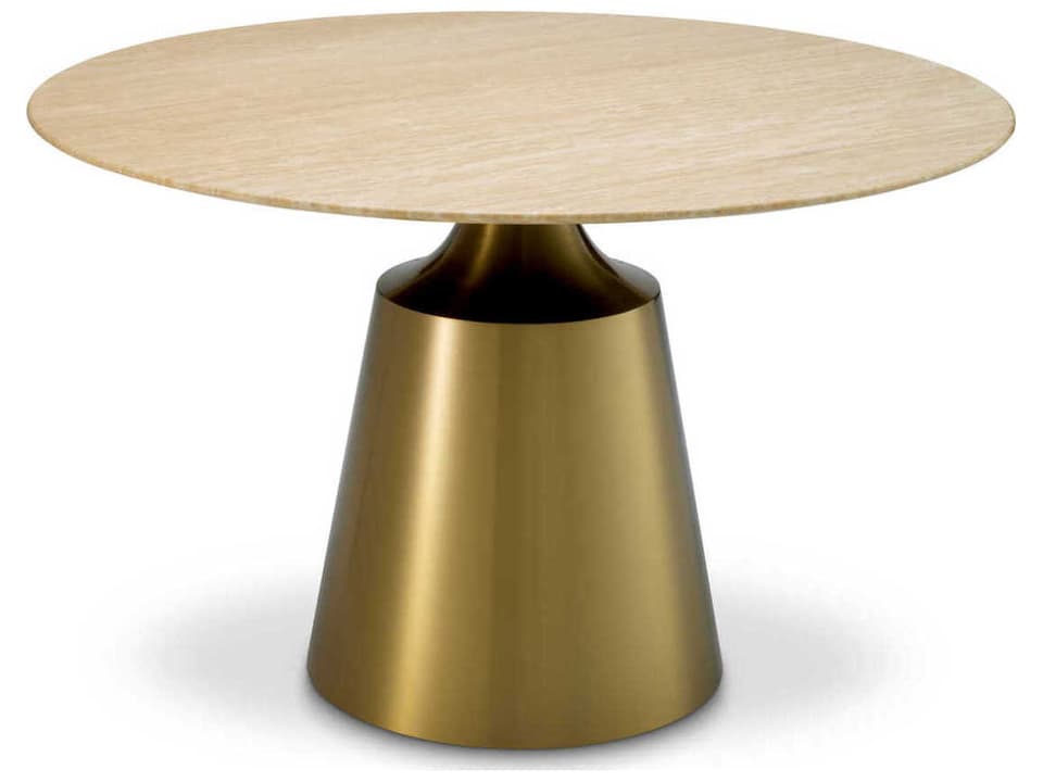 Nathan Brushed Brass Travertine Dining Table