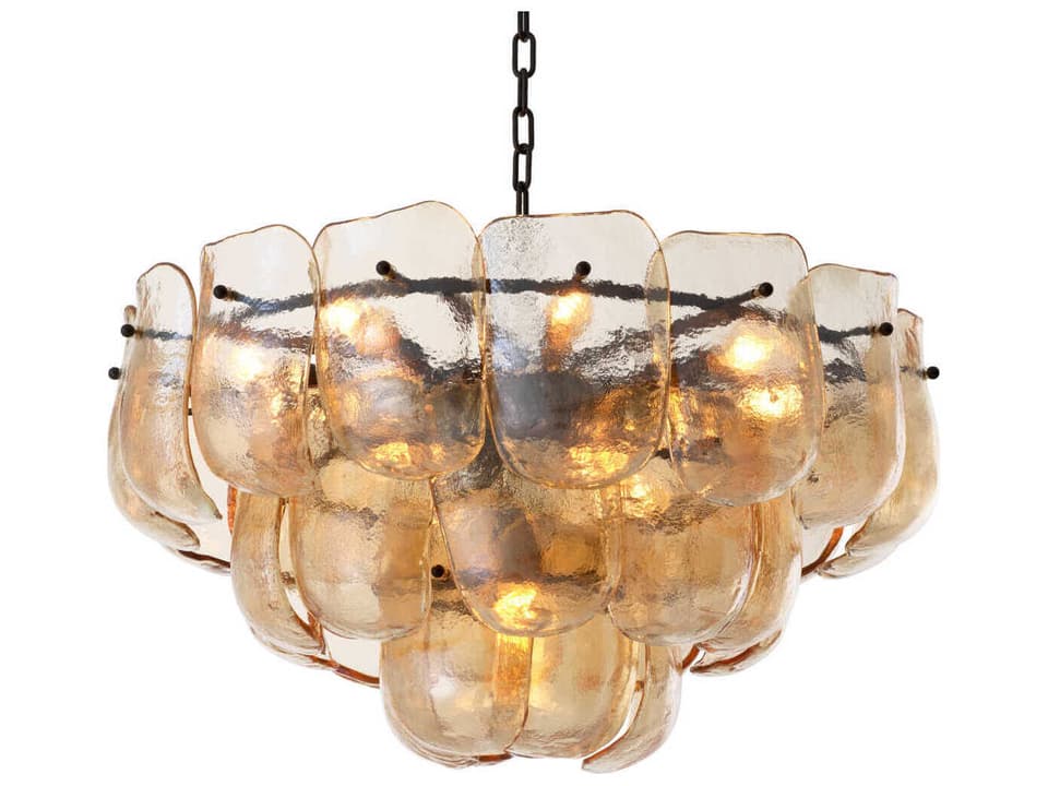 Gustave 13-Light Chandelier in Champagne Colored Glass and Bronze