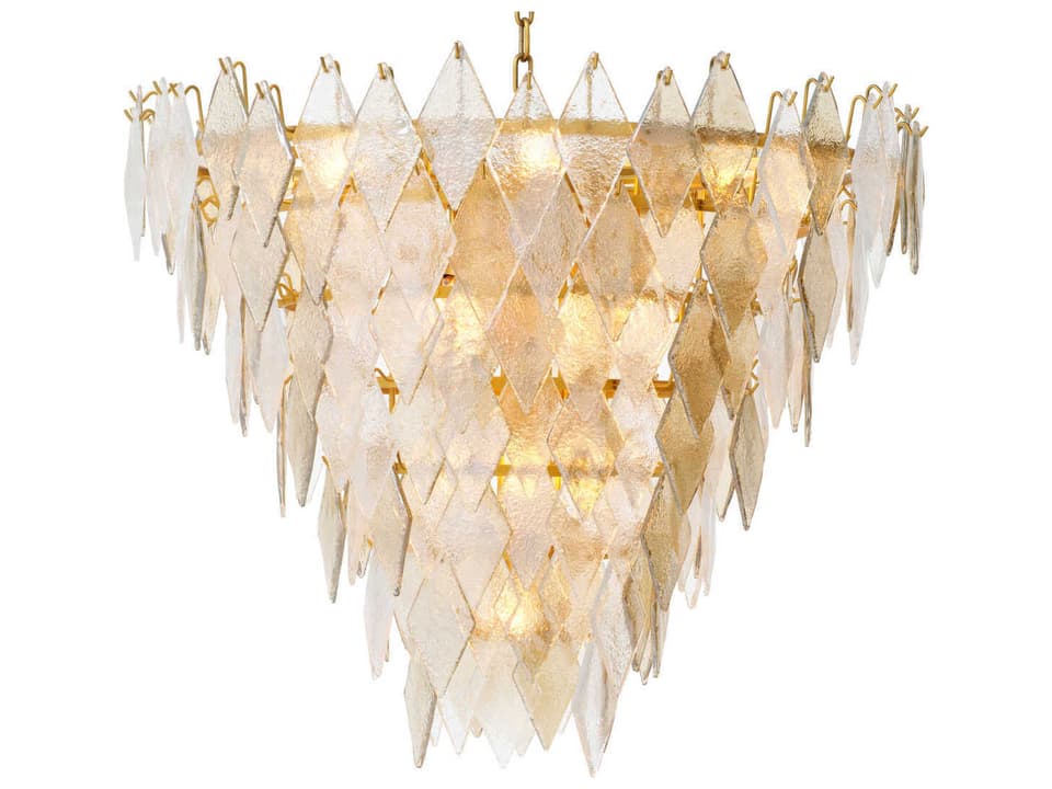 Rhombus L 17-Light Chandelier in Antique Brass and Handmade Glass