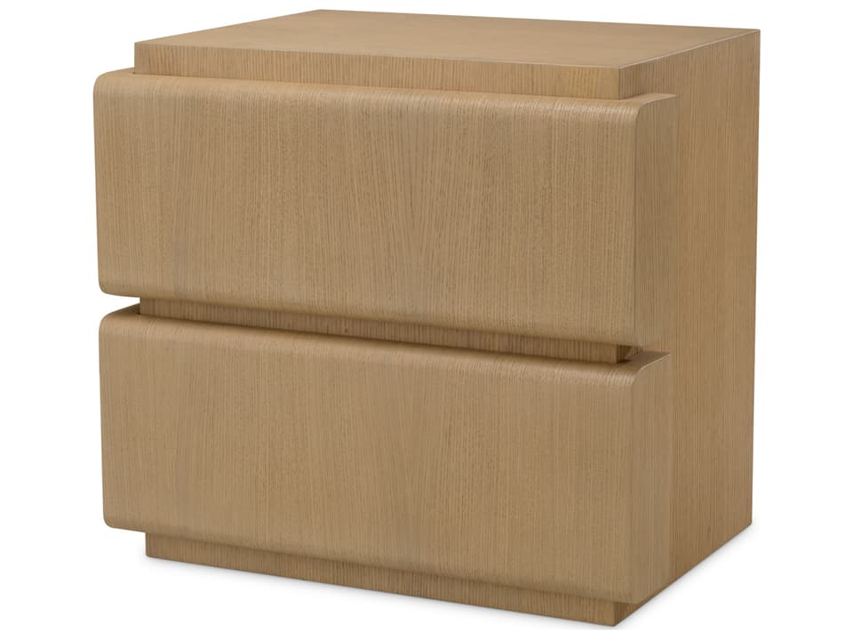2-Drawers Oak Wood Nightstand