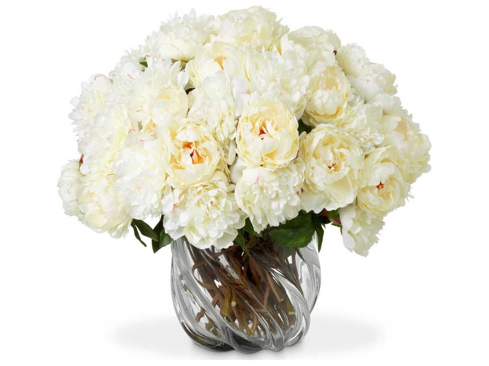 Peonies White Tones Real Touch Faux Floral Bouquet 48 Pieces
