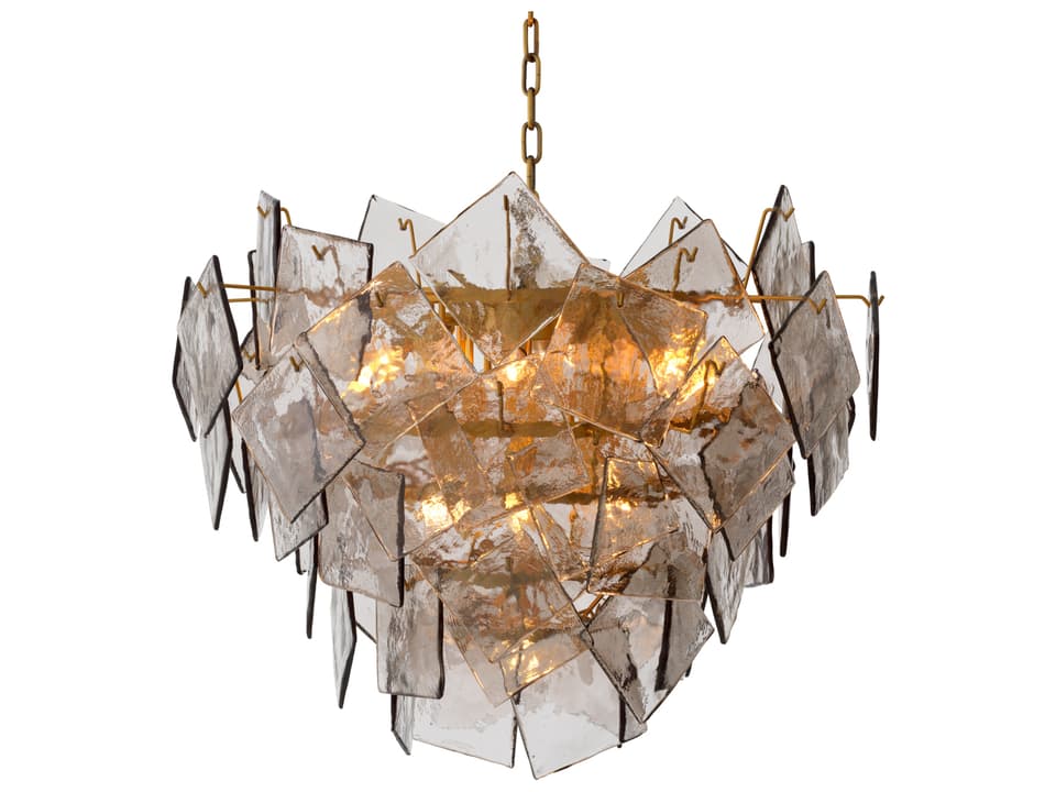 Biltmore 10-Light Chandelier in Antique Brass and Smoke Glass