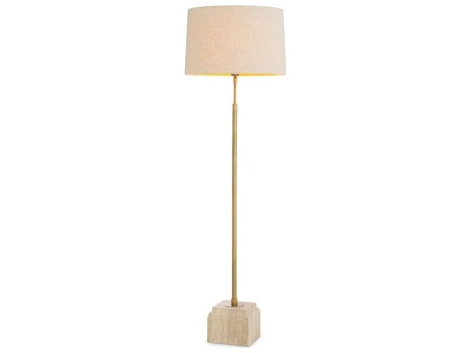 Ethnicraft Floor Lamp Rialta Travertine Vintage Brass Finish Incl Shade