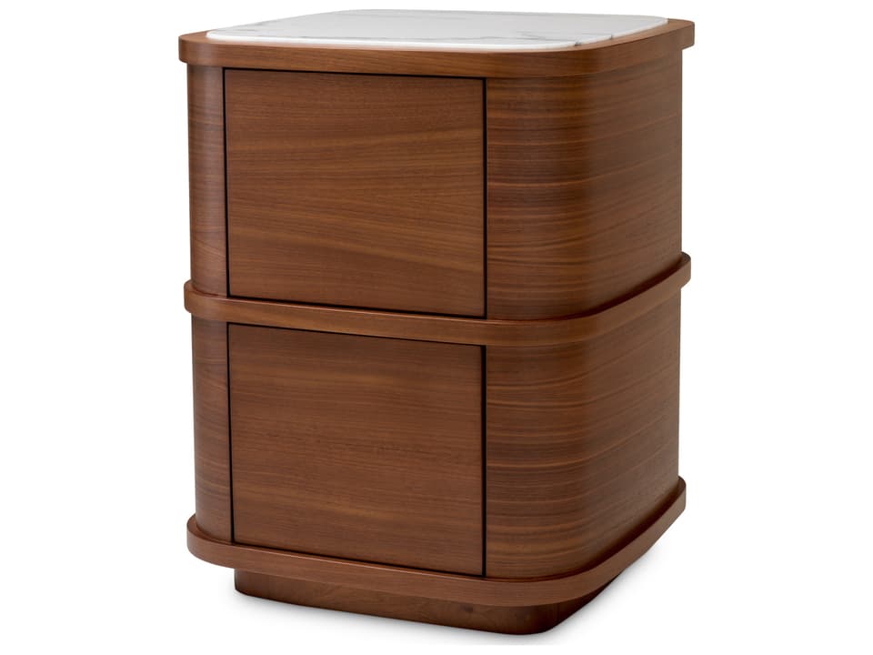 2-Drawers Brown Walnut Wood Nightstand