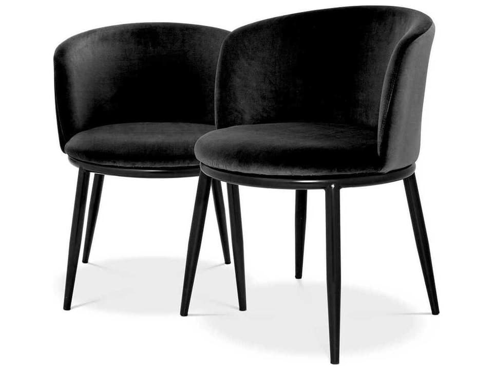 Filmore Mid-Century Modern Upholstered Dining Side Chair Set of 2 in Cameron Black Fabric