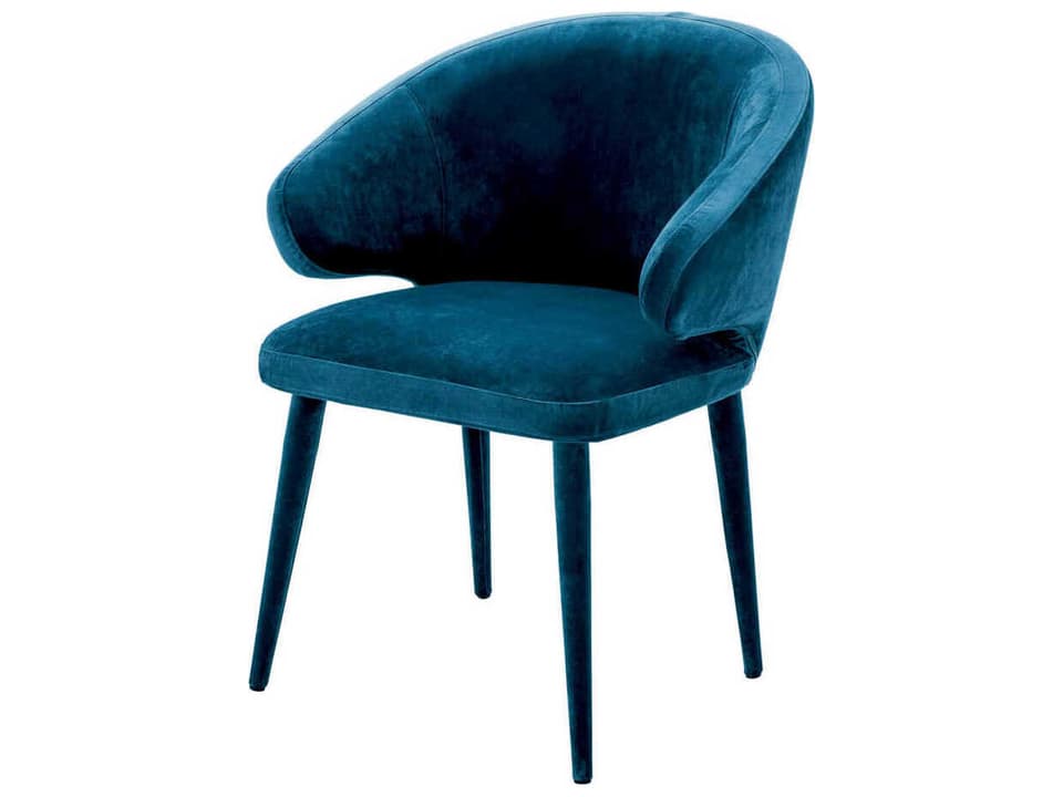 Cardinale Blue Velvet Upholstered Arm Dining Chair