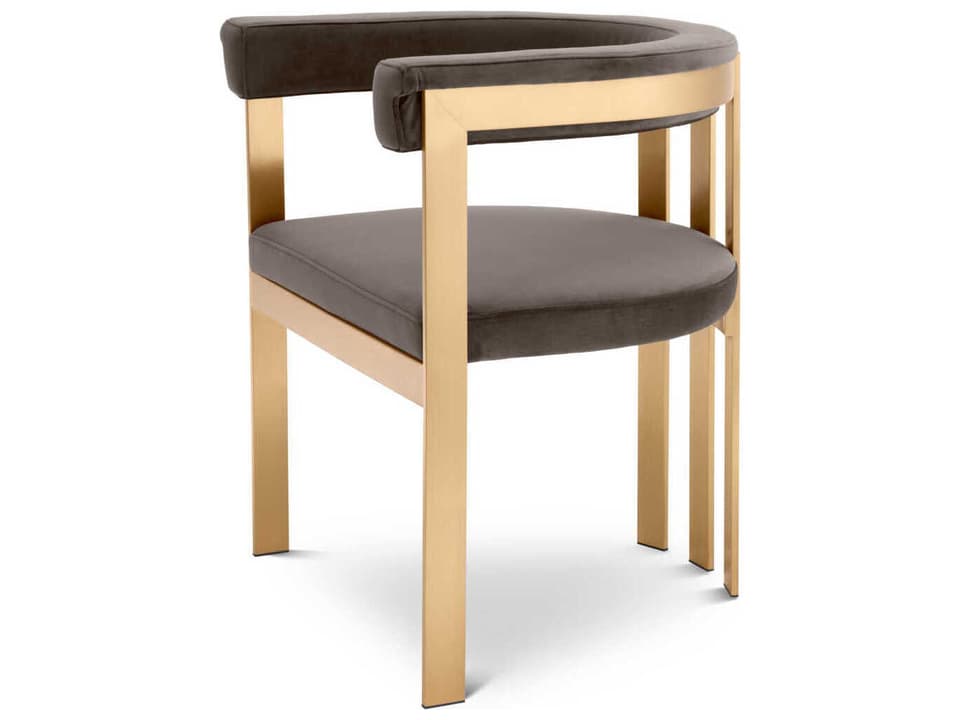 Clubhouse Upholstered Dining Armchair in Savona Gray Velvet and Brushed Brass