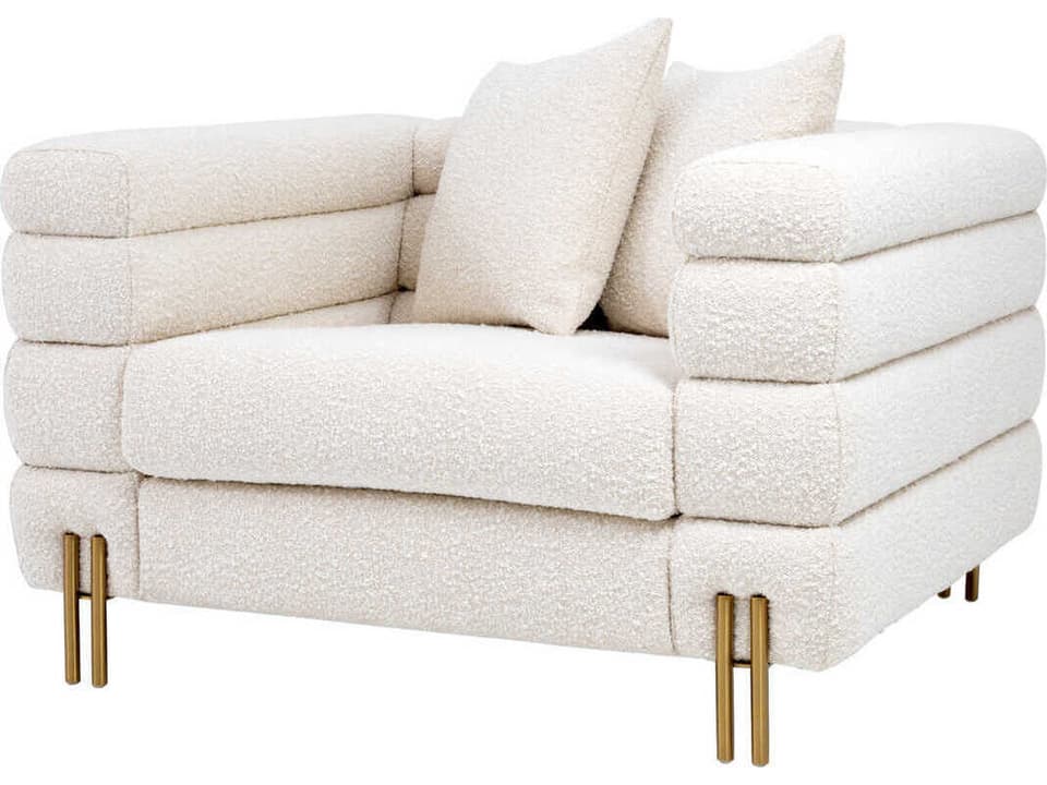 York Armchair in Bouclé Cream with Brushed Brass Legs