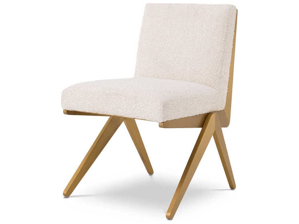 Fico Dining Chair Bouclé Cream and Brass Armless