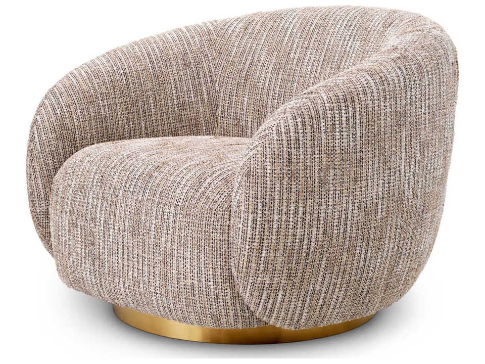 Brice Swivel Chair in Mademoiselle Beige with Brushed Brass Base
