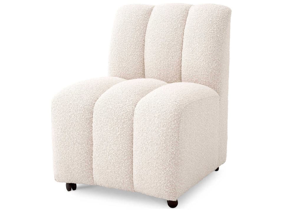 Kelly Upholstered Dining Side Chair in Boucle Cream with Channel Stitching
