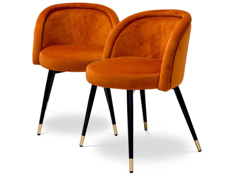 Chloe Orange Velvet Upholstered Armless Dining Chair Set of 2