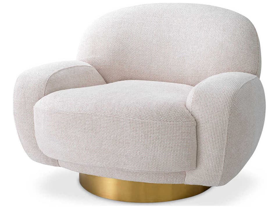 Udine Swivel Accent Chair in Lyssa Off-White with Brushed Brass Swivel Base
