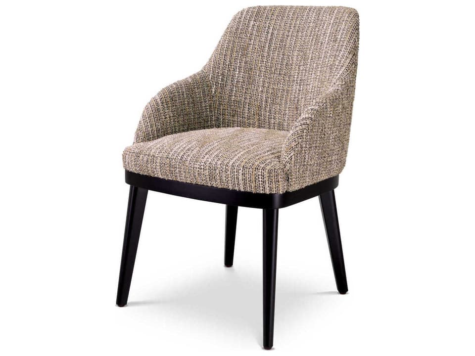 Costa Mid-Century Modern Upholstered Dining Armchair in Mademoiselle Beige Fabric