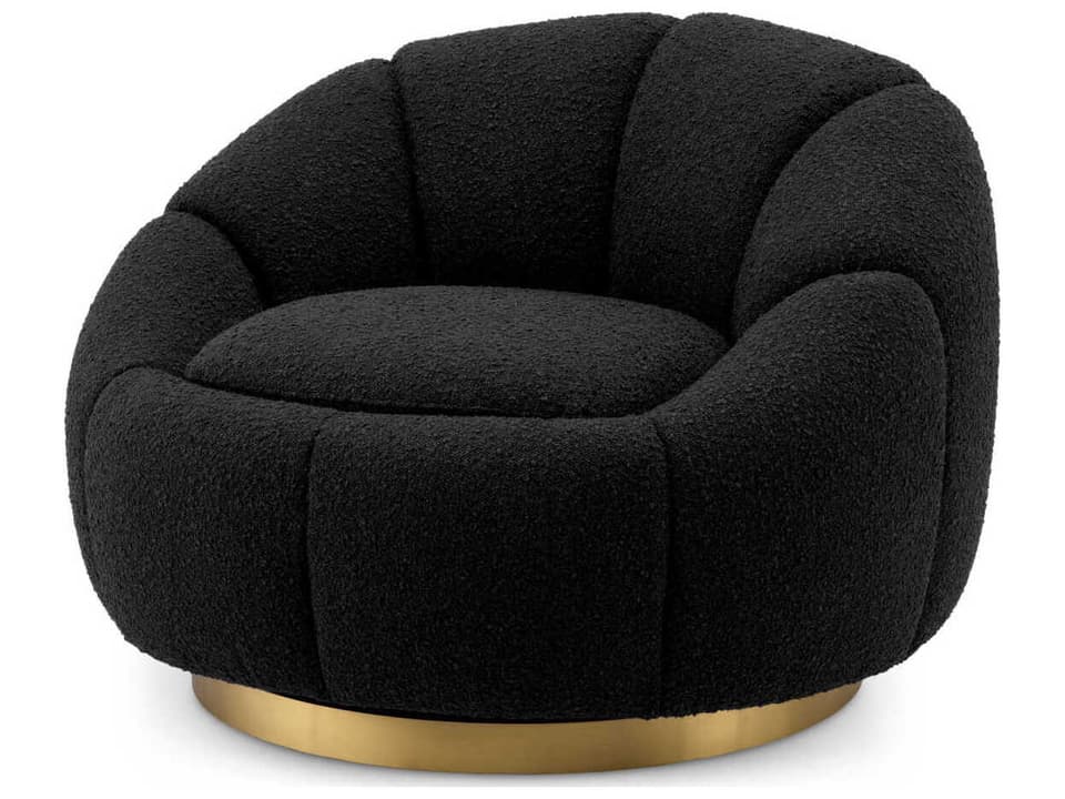 Inger Swivel Chair in Black Boucle