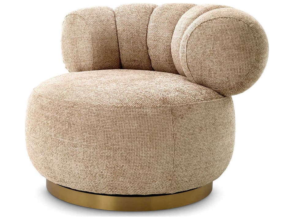 Phedra Swivel Accent Chair in Lyssa Sand Fabric with Brushed Brass Base