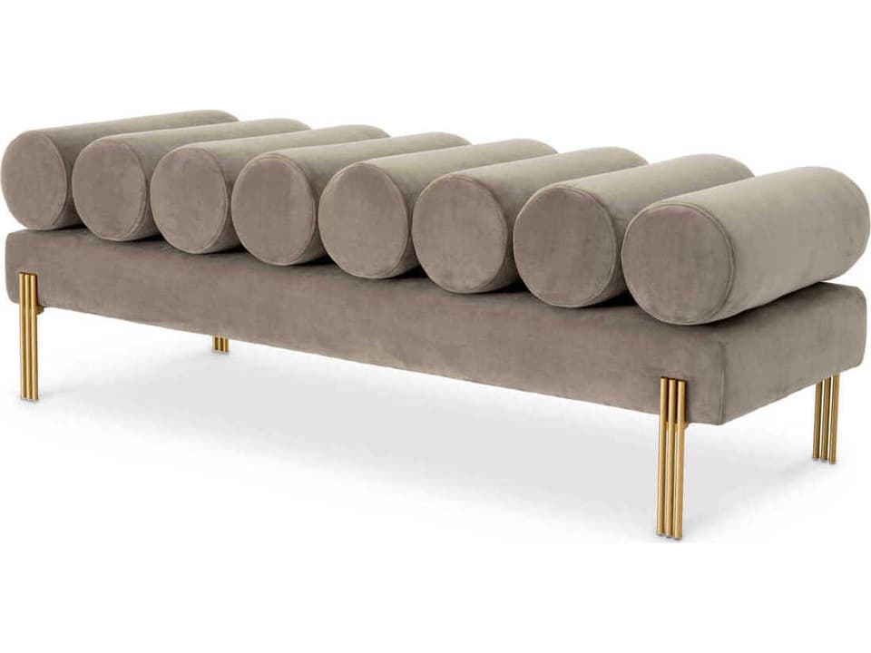 Oxley Bench in Savona Light Gray Velvet with Brushed Brass Legs