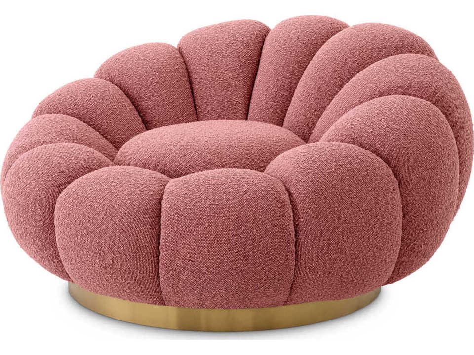 Mello Bouclé Rose Swivel Accent Chair with Brushed Brass Base