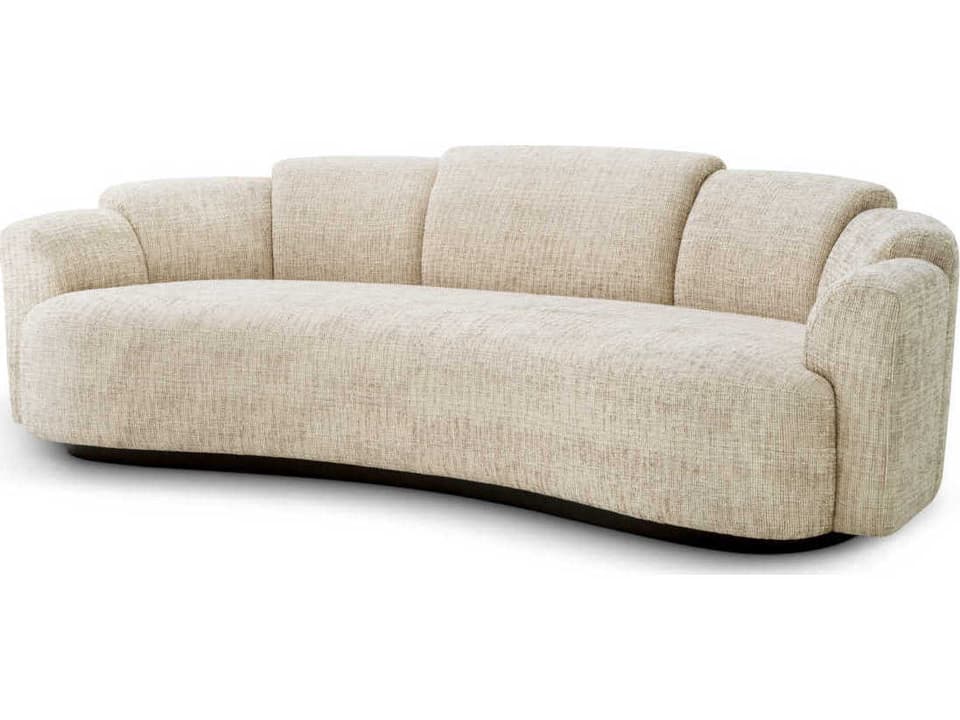 Marbella 3-Seat Creststone Beige Upholstered Sofa with Black Wooden Base
