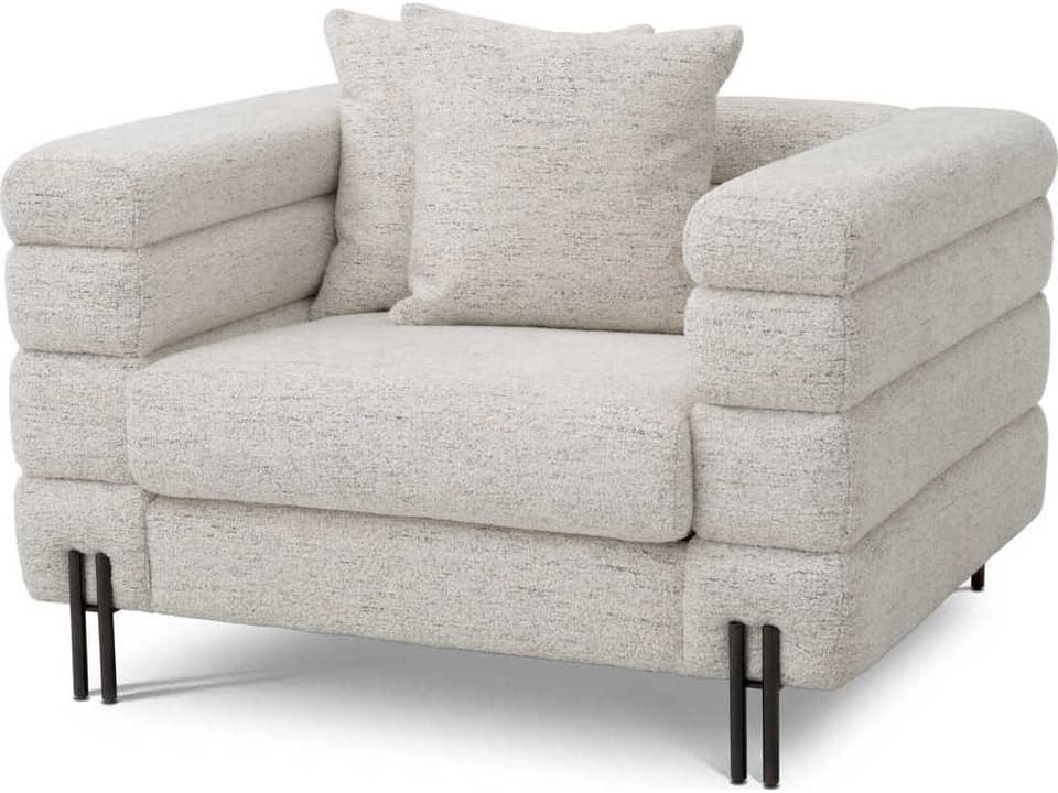 York Upholstered Club Chair in Seashell Off-White Boucle with Bronze Legs