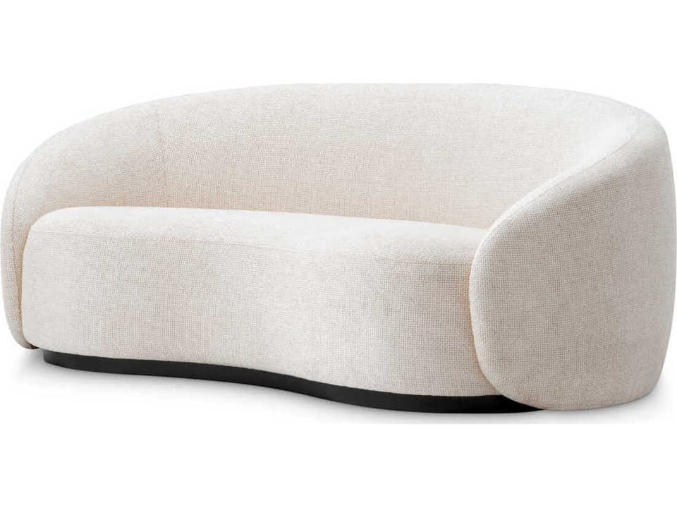 Amore Lyssa Off-White Fabric Loveseat Sofa with Black Wooden Base