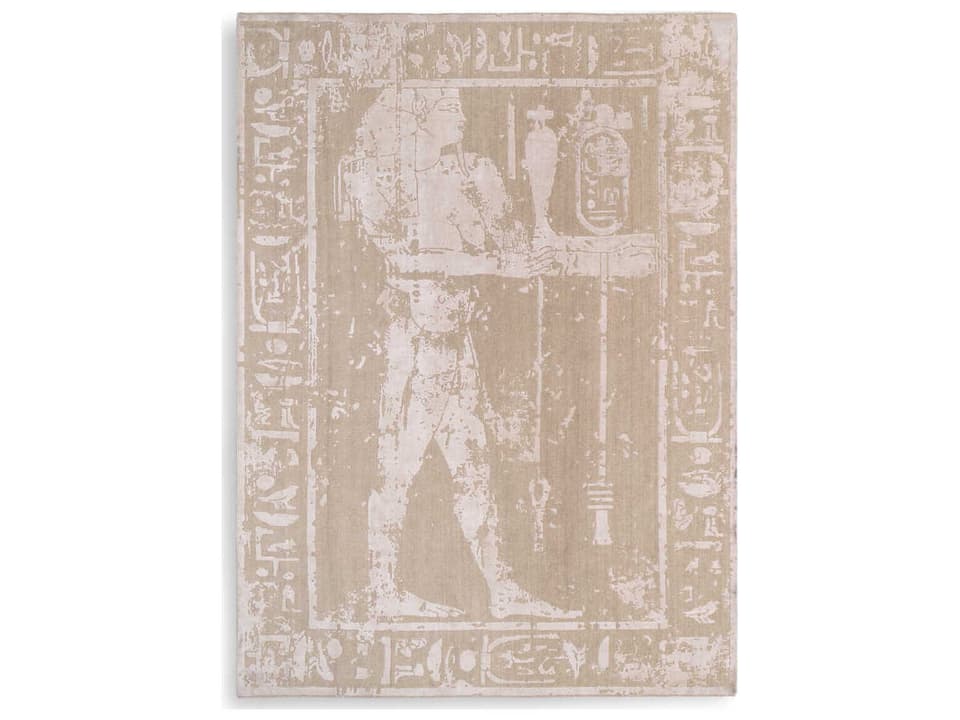 Akhtihotep Handwoven Wool Blend Area Rug in Sand and Ivory