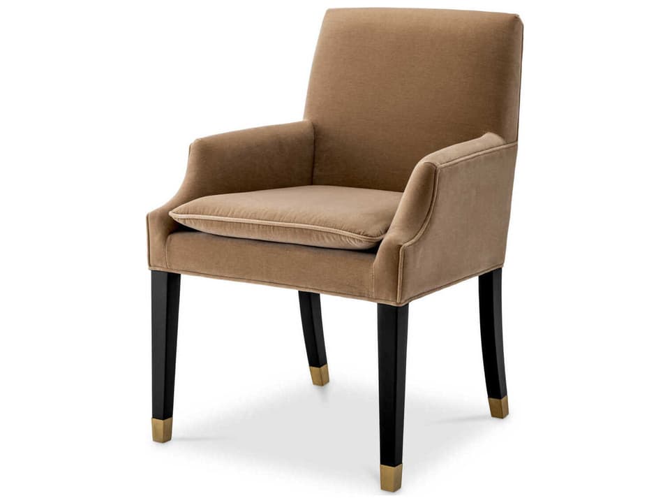 Clayton Upholstered Arm Dining Chair in Black Fabric with Hardwood Frame