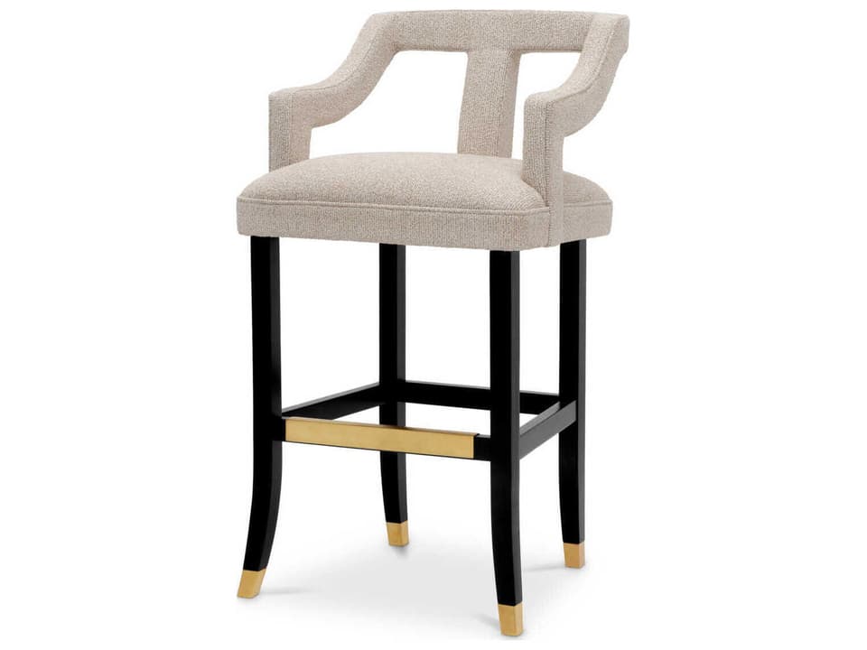 Roumier Upholstered Bar Stool in Palmer Beige with Black Legs