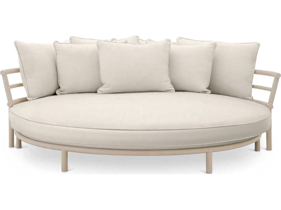 Laguno Round Lounge Bed in Sand Finish with Off-White Grey Upholstery