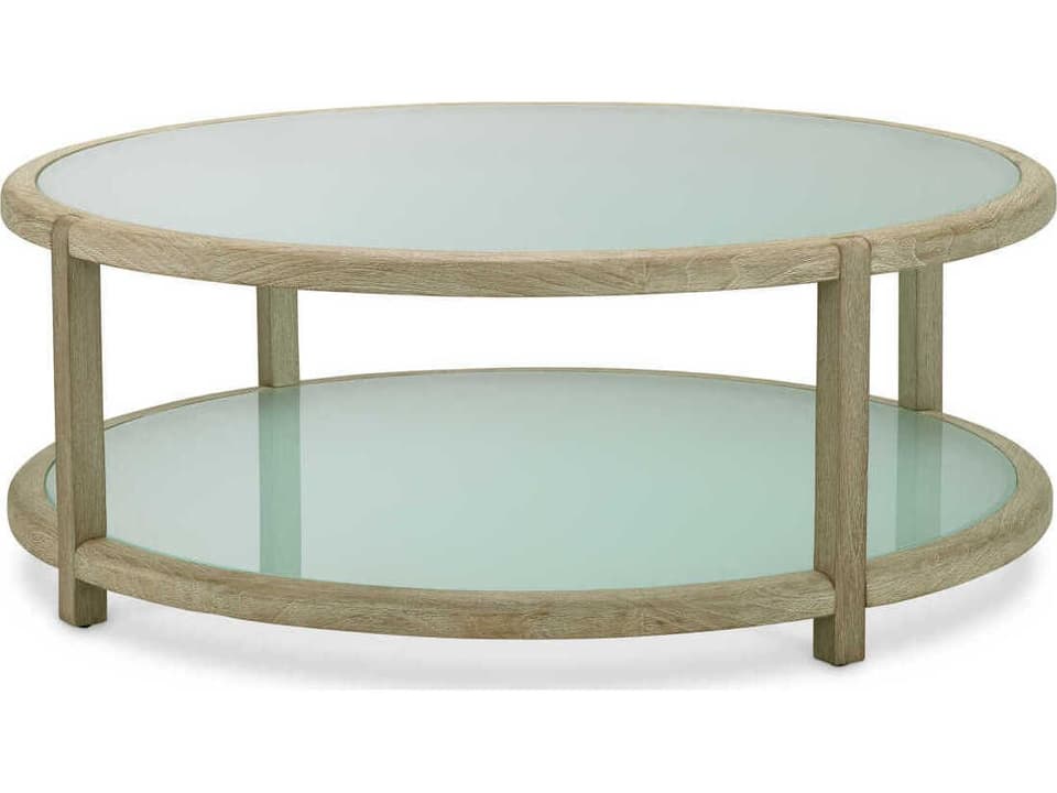 Anthony Aged Teak Frosted Glass Round Coffee Table