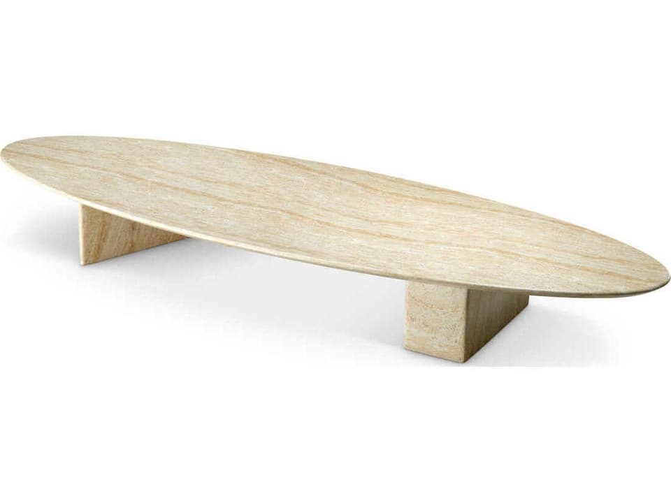 Aurore 94-Inch Oval Faux Travertine Stone Coffee Table