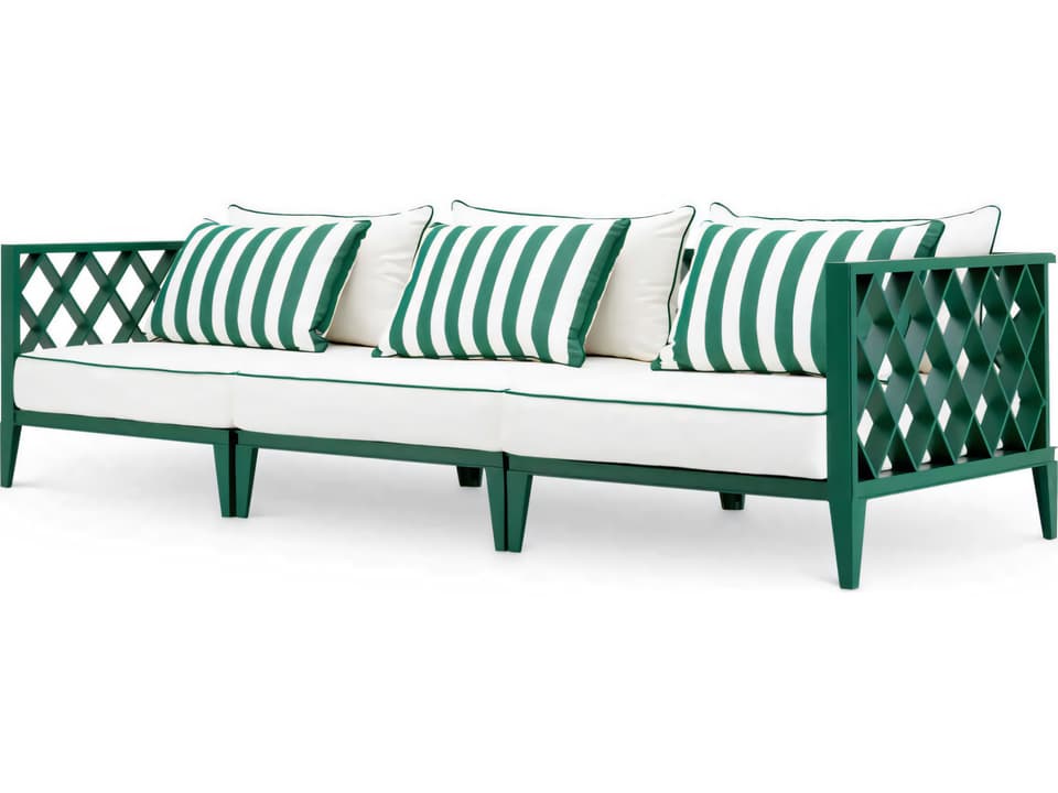 Eichholtz Ocean Club 3-Seat Sofa in Matte White Sunbrella Mineral Blue