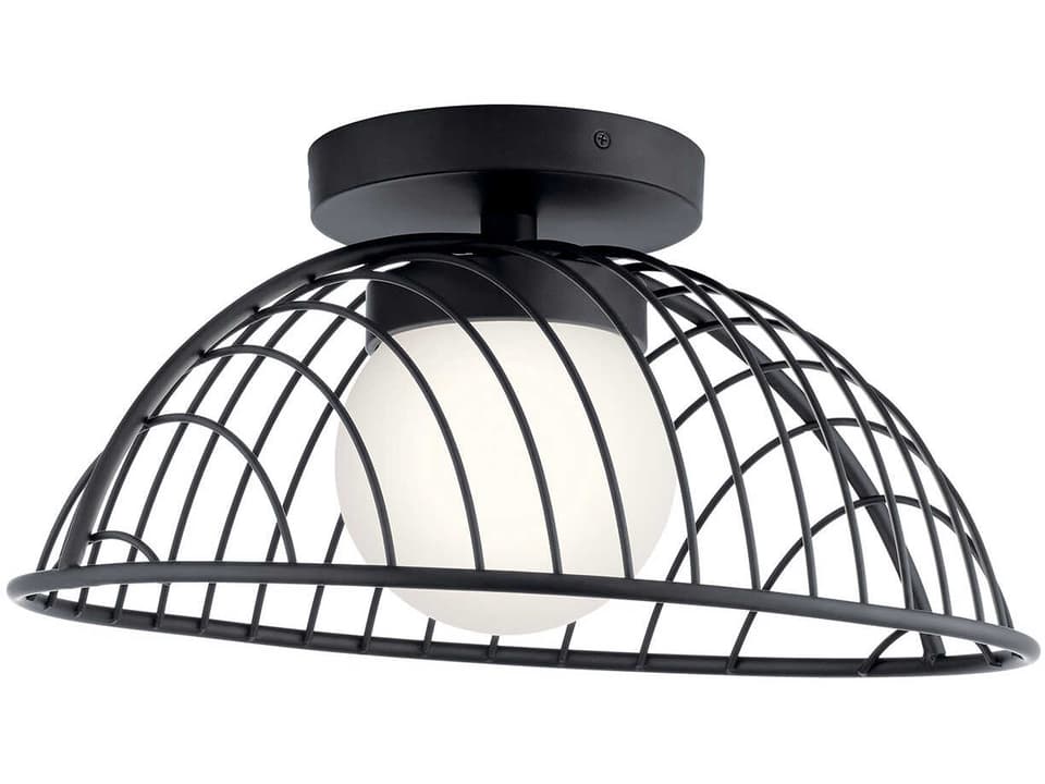 Clevo 1-Light Matte Black Glass LED Globe Geometric Flush Mount