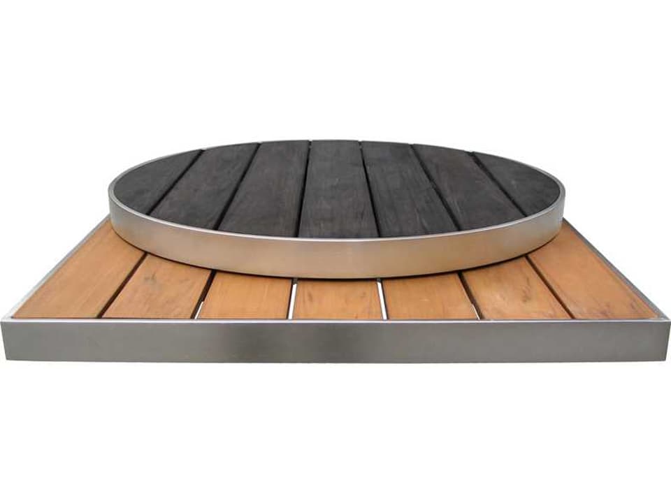 Sid 35-Inch Round Aluminum Table Top with Wood-Look Slats