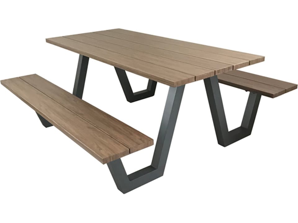 Sid Rectangular Picnic Table with Walnut Top in Antique Iron