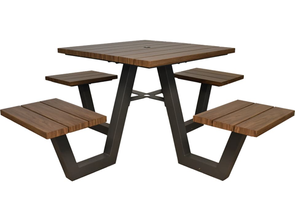 Sid 75-Inch Square Aluminum Picnic Table with Umbrella Hole
