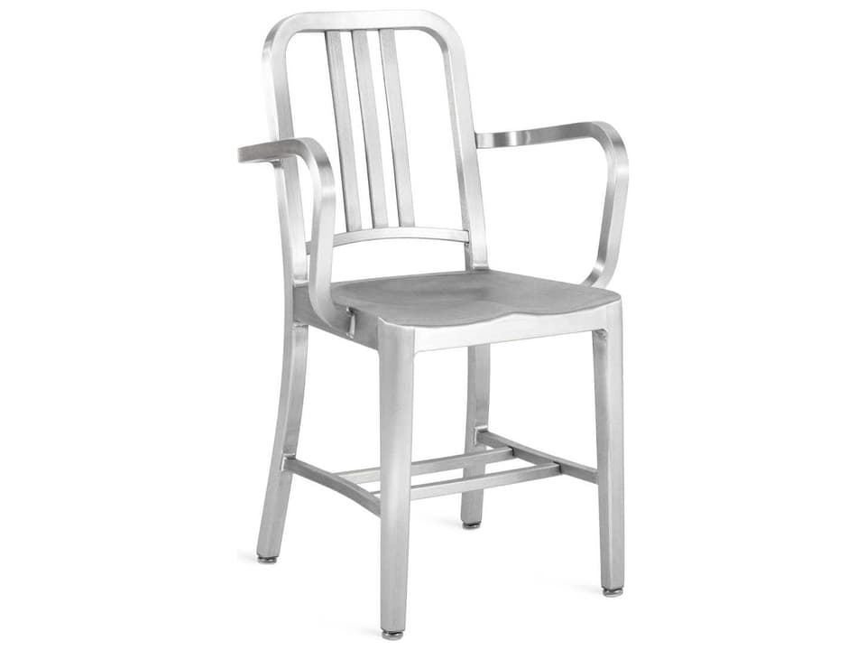 Emeco Navy Brushed Aluminum Dining Arm Chair
