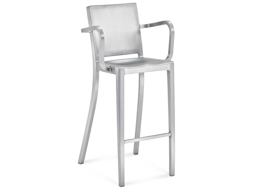 Hudson Brushed Aluminum Bar Stool with Arms