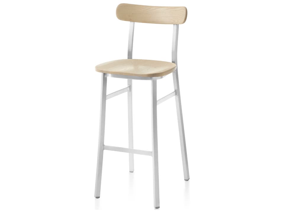 Utility By Jasper Morrison Bar Height Stool with Solid Wood Seat