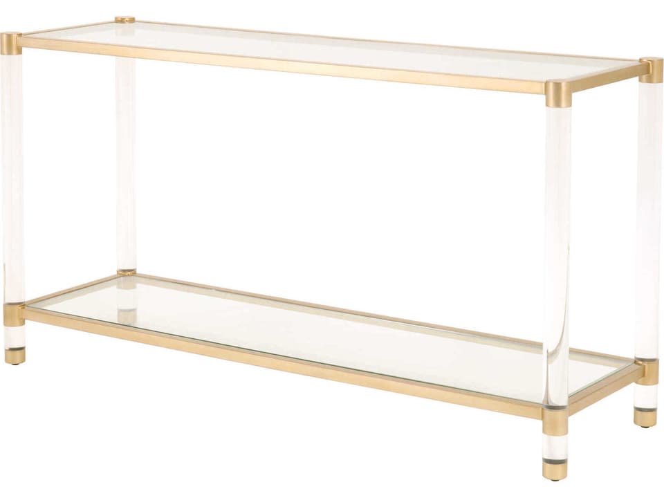 Nouveau Console Table in Brushed Brass Lucite and Clear Glass